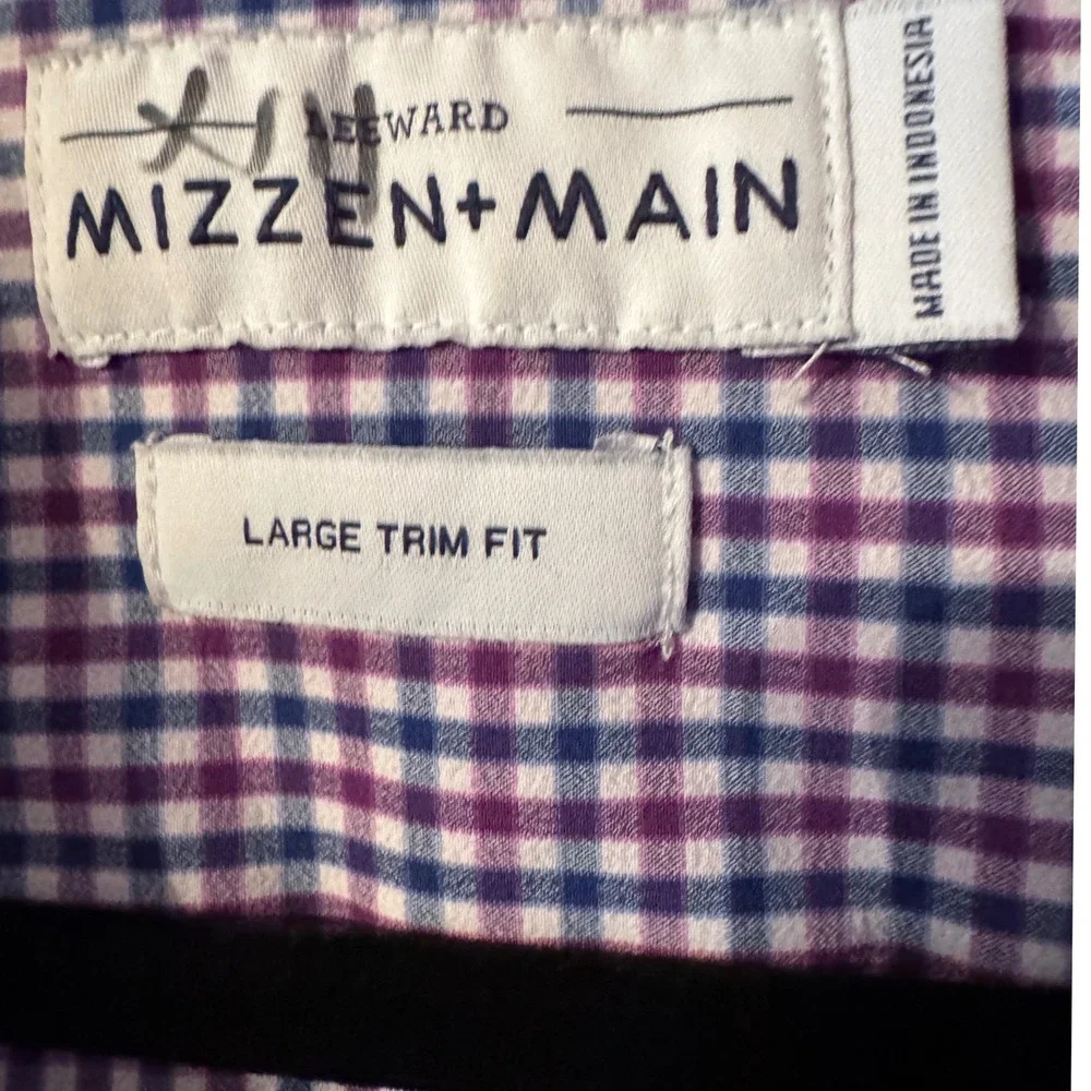Mizzen+Main Leeward Mens Large Trim Fit Gingham Performance Dress Shirt L-10007